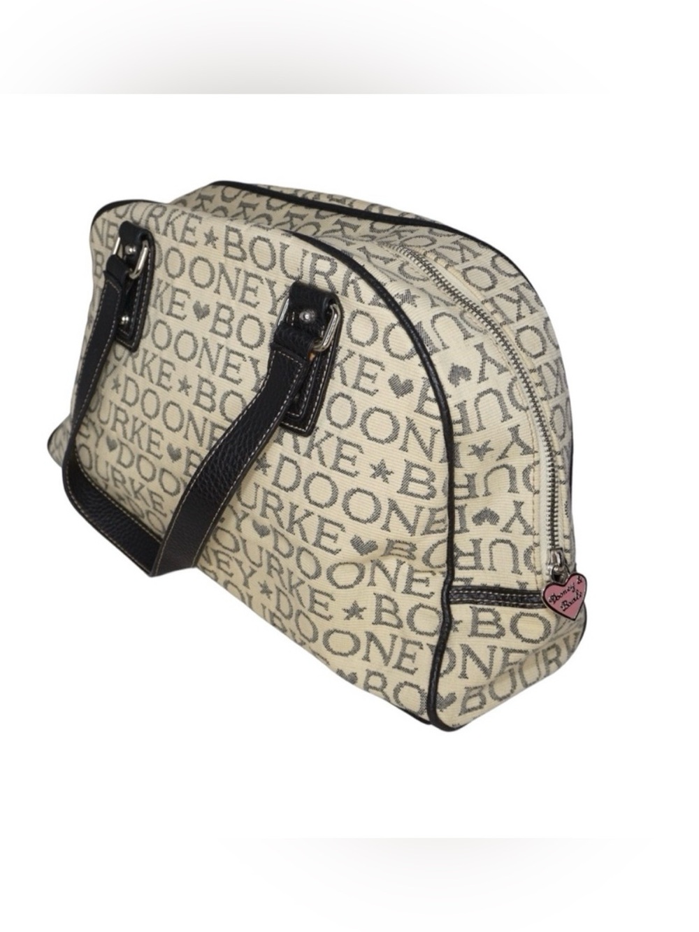 Dooney & Bourke Signature Satchel Bag with Pink Heart Zipper Pull - Picture 3 of 13